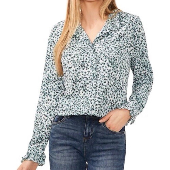 CeCe Blouse Ruffled Button Front Long Sleeve Top - Picture 7 of 7